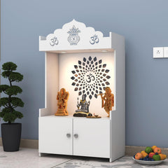 Divine LED Light Puja Shelf OM Temple Stand Home Mandir Puja Mandir for Home, Office - White
