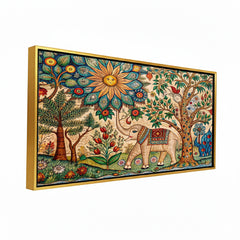 Premium Mithila Art Elephant & Tree of Life Painting | Traditional Madhubani Style Canvas Print for Wall Decor