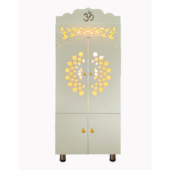 Premium White MDF Temple Cabinet | White Pooja Mandir with Doors & LED