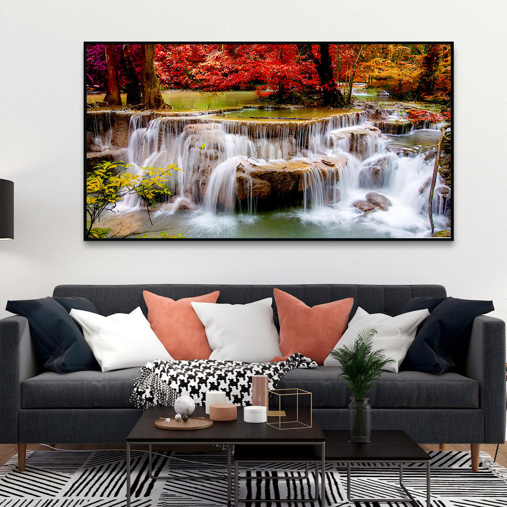 Gorgeous Autumn Forest Waterfall Canvas Wall Paintings & Arts