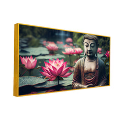 Buddha Statue With Flowers Canvas Paintings