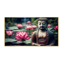 Buddha Statue With Flowers Canvas Paintings