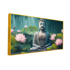 Meditating Buddha With Pink Lotus Peace and Harmony Vastu Painting