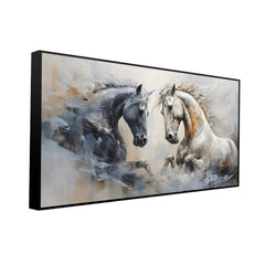 Beautiful Western Black And White Horse Canvas Printed Wall Paintings & Art