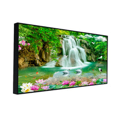 Waterfall in paradise, forest, pond, lotus, paradise, birds, waterfall, lilies, bonito  Canvas Wall Paintings & Arts