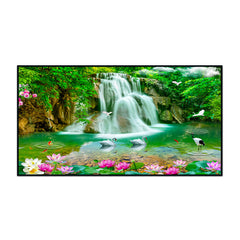 Waterfall in paradise, forest, pond, lotus, paradise, birds, waterfall, lilies, bonito  Canvas Wall Paintings & Arts