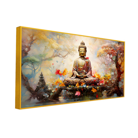 Gautama buddha meditating in stunning place Canvas Paintings