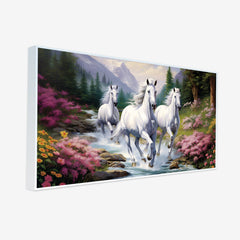 Beautiful White Running Horses Canvas Printed Wall Paintings & Arts