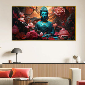 Meditating Buddha with Lotus flower Canvas Paintings