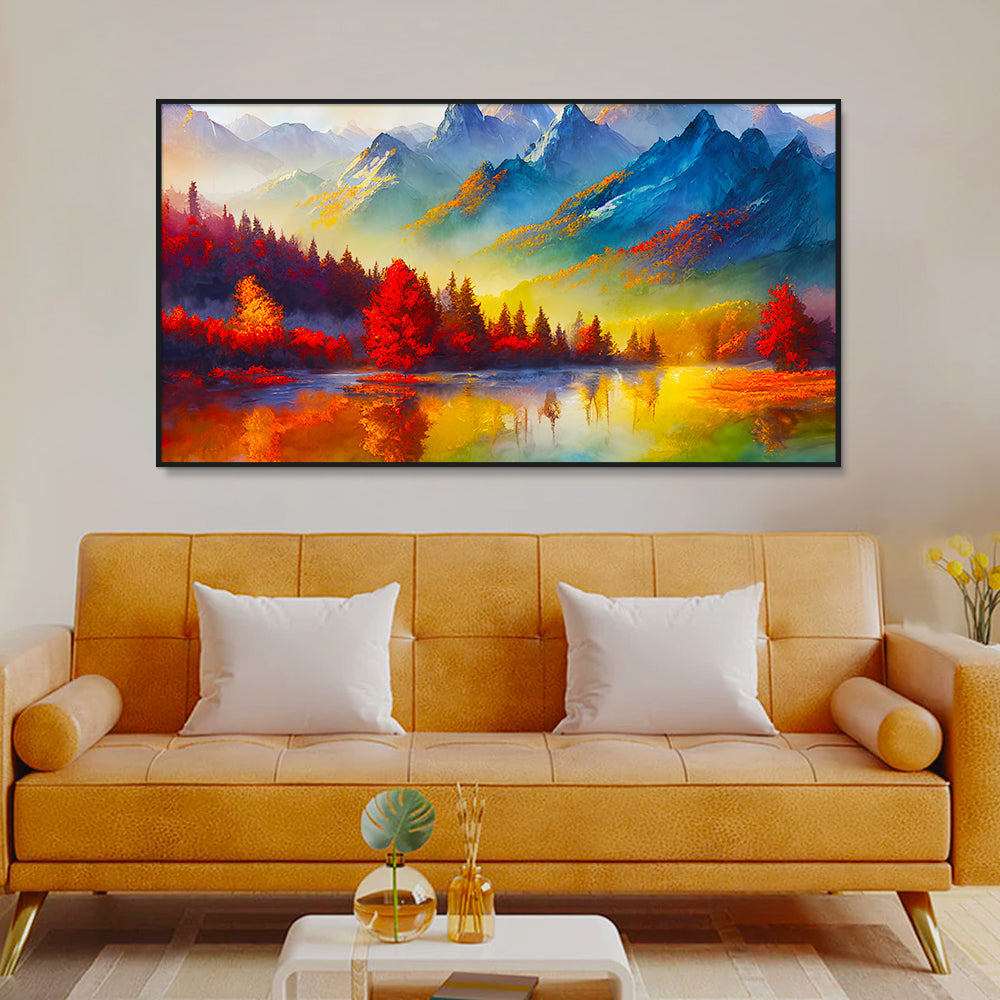 Nature Theme Beautiful Mountain Wall Painting for Living Room, Bedroom, Office, Hotels