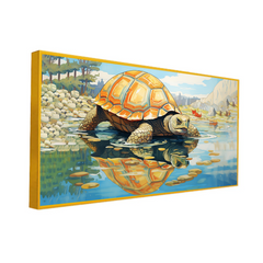 Tortoise Drinking Water From Rivers Edge Canvas Wall Paintings