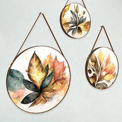 Artistic Brushed Leaves Round Framed Wall Art Set of 3