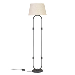 Modern Loop Floor Lamp Standing Black 5ft Height with Off White Lampshade 16 inches