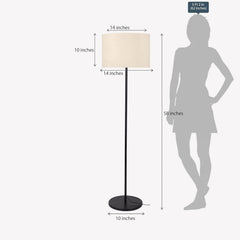 Floor Lamp Standing Modern Black 5ft Height with Off White Drum Lamp Shade 14 inches