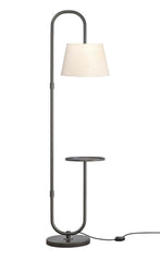 Modern Shelf Floor Lamp Standing Black 5ft Height with 10 Inches Shelf Diameter and Off White Lampshade