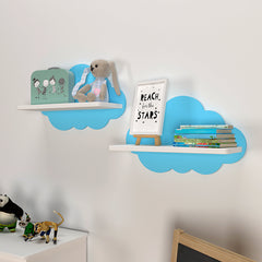 Cloud-Shaped Wooden Kids Shelf (Blue)