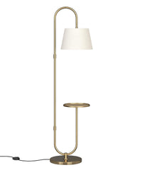 Modern Shelf Floor Lamp Standing Brass Antique 5ft Height with 10 Inches Shelf Diameter and Off White Lampshade