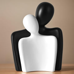 Ceramic Couple Statues - Hugging Couple Figurines for Shelf and Table, Modern Romantic Sculptures for Living Room, Bedroom, Office Decor - Black White
