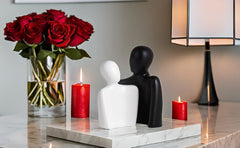 Ceramic Couple Statues - Hugging Couple Figurines for Shelf and Table, Modern Romantic Sculptures for Living Room, Bedroom, Office Decor - Black White