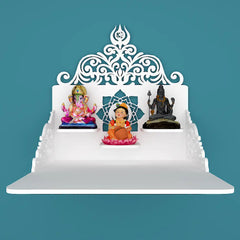 Beautiful Wall Wooden Temple/ Pooja Mandir Design with Shelf, White Color