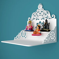 Beautiful Wall Wooden Temple/ Pooja Mandir Design with Shelf, White Color