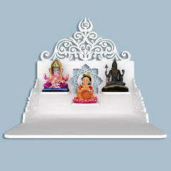 Beautiful Wall Wooden Temple/ Pooja Mandir Design with Shelf, White Color