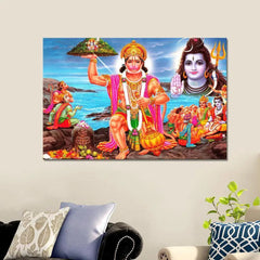 Lord Hanuman Ji Scenery Canvas Prints Wooden Wall Painting