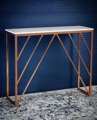 Classic Design Console Table White Rectangular Shape with Copper Metal Finish