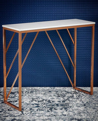 Classic Design Console Table White Rectangular Shape with Copper Metal Finish