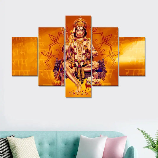 Ram Bhakt Hanuman ji Beautiful Art 5 Pieces Canvas Print Wall Painting