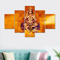 Ram Bhakt Hanuman ji Beautiful Art 5 Pieces Canvas Print Wall Painting