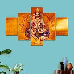 Ram Bhakt Hanuman ji Beautiful Art 5 Pieces Canvas Print Wall Painting