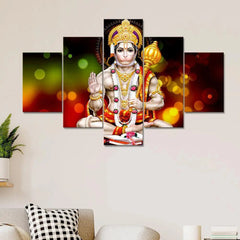 Lord Hanuman Beautiful Art 5 Pieces Canvas Print Wall Painting