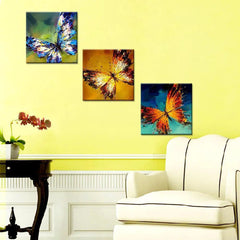 Beautiful Colorful Butterflies Canvas Print 3 Pieces Wall Painting Stretched and Framed on Wood