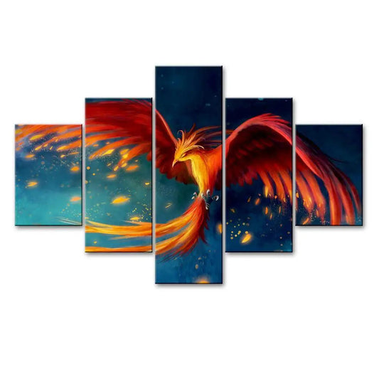 Amazing Phoenix Art  5 Pieces Canvas Print Wall Painting