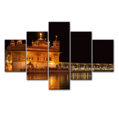 Golden Temple Wooden Framed 5 Pieces Canvas Wall Painting