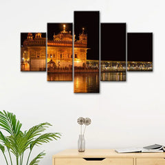 Golden Temple Wooden Framed 5 Pieces Canvas Wall Painting