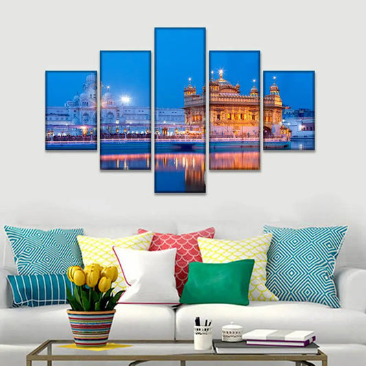 Golden Temple Wooden Framed 5 Pieces Canvas Wall Painting