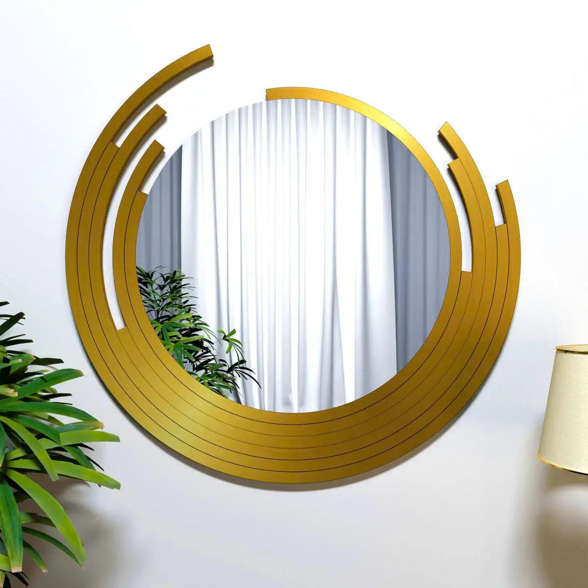 Asymmetric Golden Finish Wall Mirror