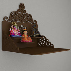 Beautiful Wall Wooden Temple/ Pooja Mandir Design with Shelf, Brown Color