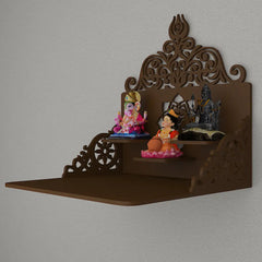 Beautiful Wall Wooden Temple/ Pooja Mandir Design with Shelf, Brown Color