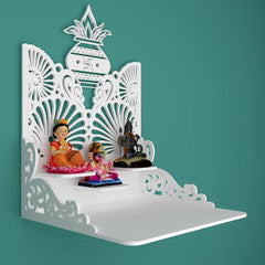 Beautiful Wall Hanging Wooden Temple/ Pooja Mandir Design with Shelf, White Color