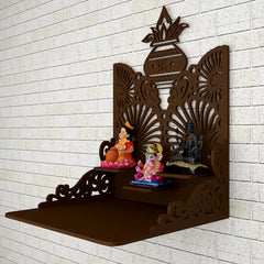 Beautiful Wall Hanging Wooden Temple/ Pooja Mandir Design with Shelf, Brown Color