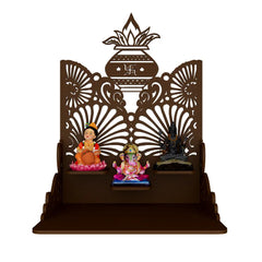 Beautiful Wall Hanging Wooden Temple/ Pooja Mandir Design with Shelf, Brown Color