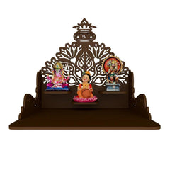 Beautiful Wall Hanging Wooden Temple/ Pooja Mandir Design with Shelf, Brown Color