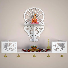 Beautiful Wall Hanging Wooden Temple/ Pooja Mandir Design with Shelf, White Color