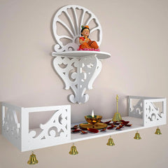 Beautiful Wall Hanging Wooden Temple/ Pooja Mandir Design with Shelf, White Color