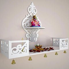 Beautiful Wall Hanging Wooden Temple/ Pooja Mandir Design with Shelf, White Color