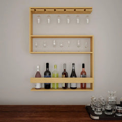 Modern Backlit MDF Bar Wall Shelf / Mini Bar Cabinet in Light Oak Finish