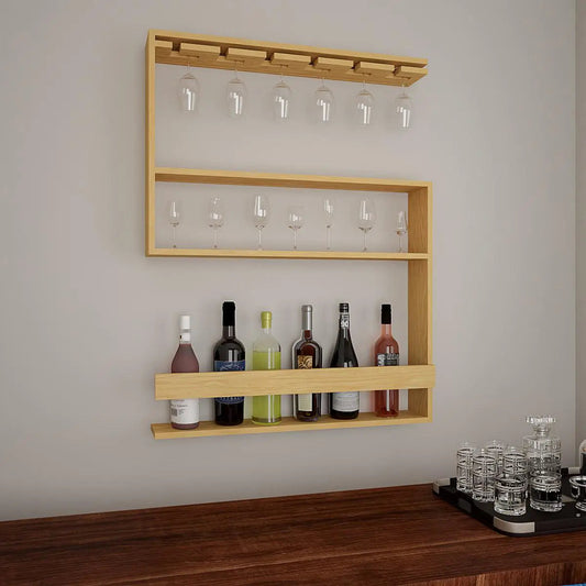 Modern MDF Bar Wall Shelf / Mini Bar Cabinet in Oak Finish